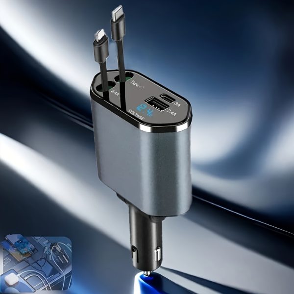 4-in-1 Fast Car Charger, with Retractable 66W Max66W, Adjustable 180° Plug, Includes 79.25cm Extendable Cable, USB & Type-C Ports, PD & QC3.0, Compatible with iPhone 16/15/14/13/12/11 & Android Devices, Ideal for Car Cup Holder, Quick Charge Car Charger by SAN.COMO - Image 10