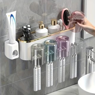 2/3/4pcs Easy-to-Install Suction Cup Toothbrush Holder with Toothpaste Holder, Bathroom Toothbrush Storage Rack, Traceless Toothbrush Holder, Removable Wall-mounted Bathroom Storage Rack, Christmas/Halloween Gift Decoration