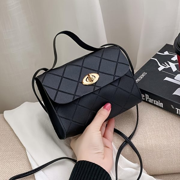 Women's Fashion Quilted Crossbody Bag - Stylish Solid Color Shoulder Purse with Twist Lock Closure, Adjustable Strap & Golden Accents, Pattern Design, Available in Black, Red, Pink, Brown & White, Durable PU Material, Perfect for Casual or Formal Occasions, Crossbody Purse, Evening Accessory, Quilted Texture, Goldtone Hardware - Image 8