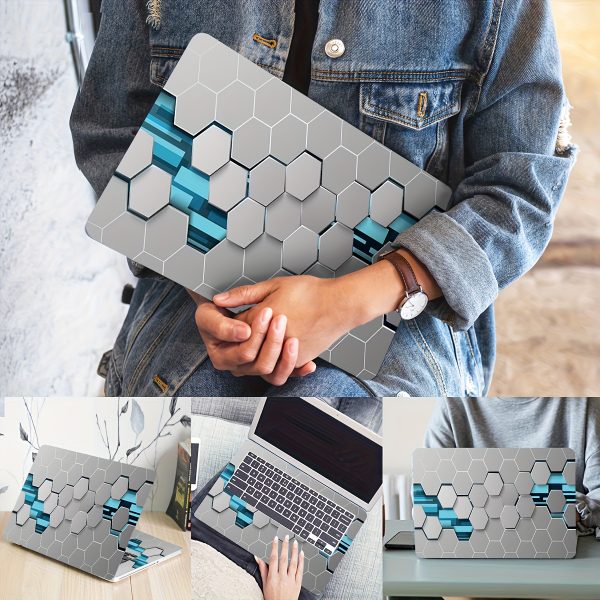 2pcs Geometric Blue & Gray Laptop Skin Stickers - Waterproof, Scratch-Resistant, Self-Adhesive Vinyl Art for Laptops & Cars, Unique Hexagonal Pattern Design, Laptop Accessories | Modern Laptop Design | Durable Laptop Skin, Laptop Decor - Image 3