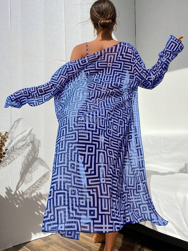 New Bikini Three-Piece Set, Suitable for Beach and Seaside, Blue Striped Print - Image 5
