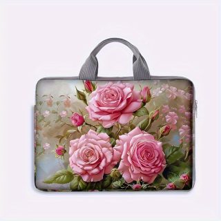 Floral Print Soft Laptop Sleeve - Durable Polyester, Zip Closure, Fits 14-Inch Notebooks & Tablets, Ideal for Office/College/Daily Commute