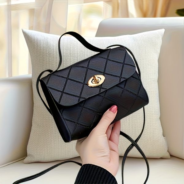 Fashionable lady's mini handbag - Fashion black with striped design, perfect for daily commuting. Women's quilted crossbody handbag, small top handle clutch, designer handbag, handbag, handbag - Image 9