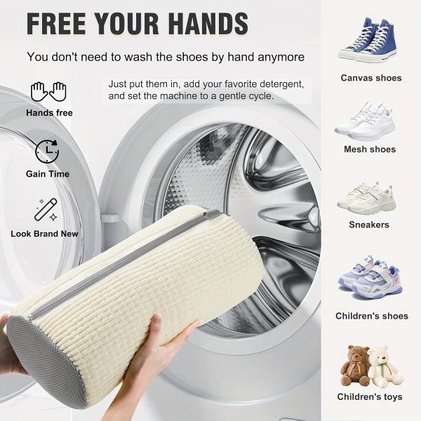1pc Shoe Washing Machine Bag: Washing Machine and Dryer Laundry Shoe Bag, Includes Dustproof Shoe Bag - Reusable Shoe Cleaning Bag, Suitable for Sports Shoes and Tennis Shoes, Stain-Free Cleaning Kit (White) - Image 2