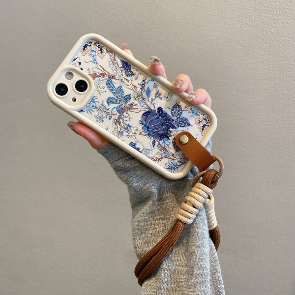 Blue Flower with Lanyard Shock Absorption White Frosted All-Inclusive Anti-Fall Mobile Phone Case Suitable for Apple 16PROMAX/16PLUS/16PRO/16/15PROMAX/15PLUS/15PRO/15/14PROMAX/14PLUS/14PRO/14/13PROMAX/13PRO/13/12PROMAX/12PRO/12 11PROMAX/11PRO/11/XSMAX/XR/XS/7#8PLUS/7#8 Protective Cover Transparent Shock Absorption - Image 4