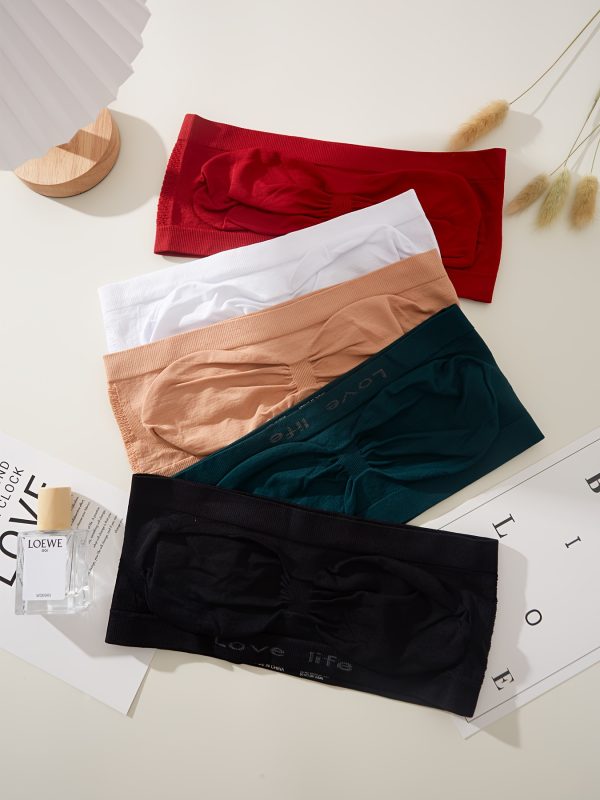 5pcs Strapless Bandeau Tops, Polyamide, Solid Color, Wireless, Medium Support, No Padding, Knit Fabric, 165g/m², for Easter Gift, Various Occasions - Image 5