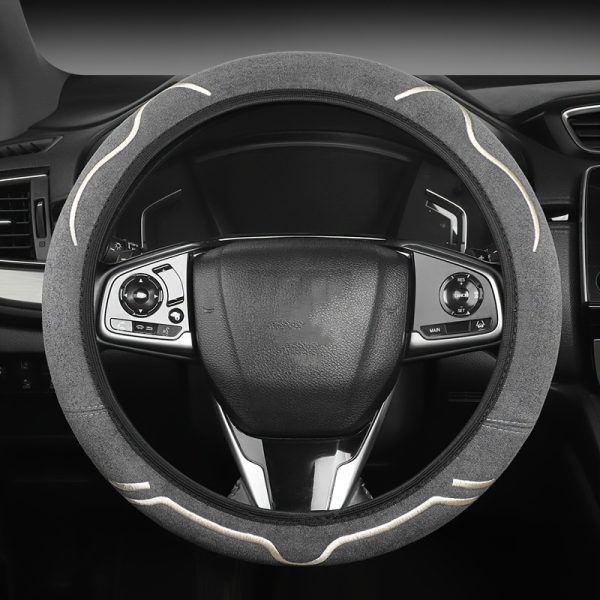 PU Leather Steering Wheel Cover - Soft Touch, Durable & Breathable, Anti-Slip Grip for 35.81-38.1 cm Wheels, Fits Sedans, SUVs, Vans, and More, Stylish Dark Gray with Golden Accents, Allseason Driving | Sleek Car Accessory | Breathable Material, Bling Steering Wheel Cover - Image 3