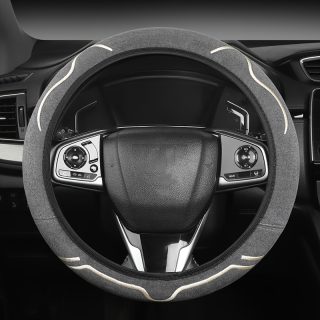 PU Leather Steering Wheel Cover - Soft Touch, Durable & Breathable, Anti-Slip Grip for 35.81-38.1 cm Wheels, Fits Sedans, SUVs, Vans, and More, Stylish Dark Gray with Golden Accents, Allseason Driving | Sleek Car Accessory | Breathable Material, Bling Steering Wheel Cover