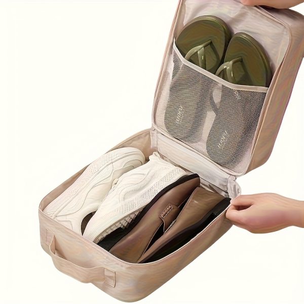 2-in-1 Travel Shoe Storage Bag - Large Capacity Hanging Organizer with Mesh Side Pockets, Space-Saving Design, Machine-Washable Polyester, Available in Multiple Colors, Shoe Storage Bo - Image 4