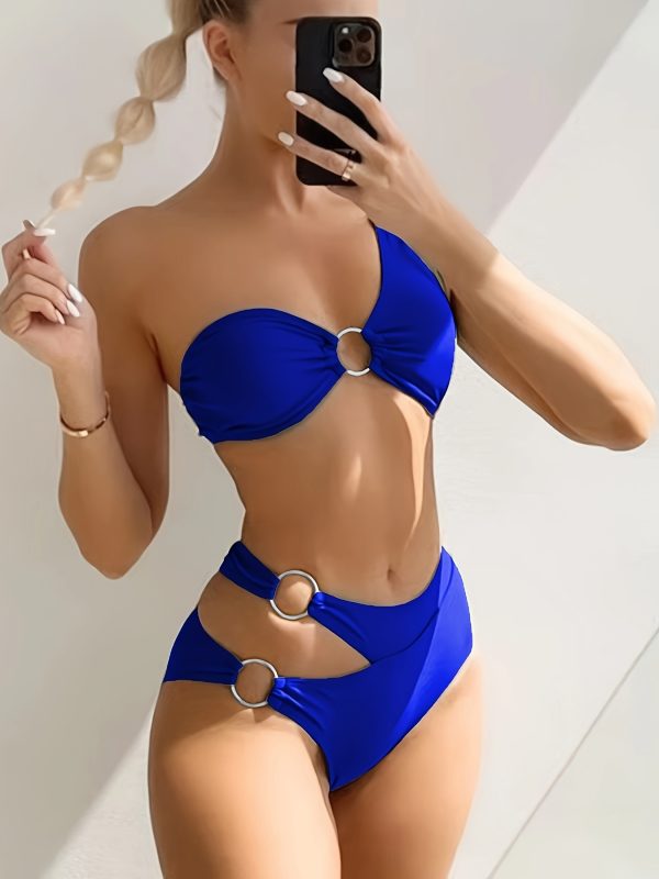 Women'S Green Bikini Set with Ring Detail - High Stretch Polyester Fabric, Solid Color, Perfect for Beach and Pool, Beach Attire|Minimalist Style|String Detailin - Image 2