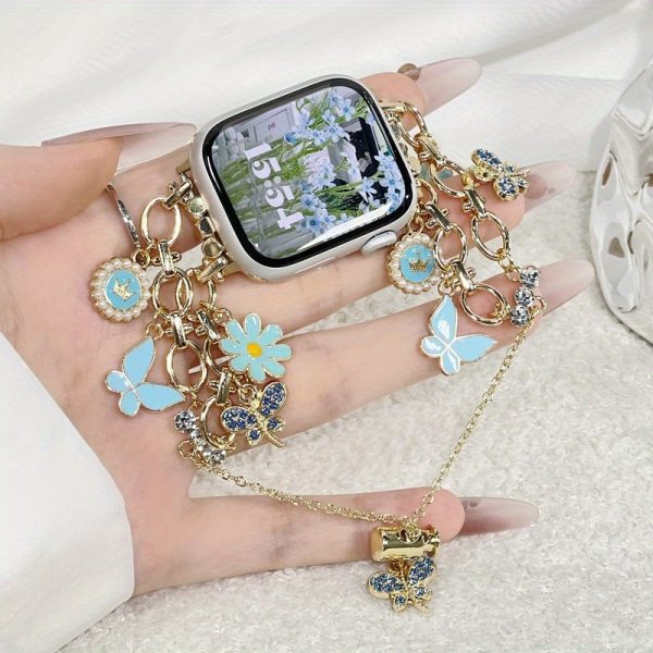 1pc Daisy Chain Apple Watch Band for Women - Alloy Jewelry Clasp Luxury Floral Charm Strap, Compatible with 38mm-49mm & Apple Watch Ultra/Series 10-1, Fashionable Smart Wristband (No Battery Needed), Apple Watch Straps - Image 2