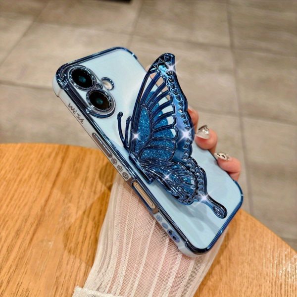 Electroplated Side Rose Flower + Glitter Butterfly Stand, High-Quality Feel for Apple Full-Cover Shockproof Protective Case, Creative for Iphone 16, 15, 14, 13, 12 Mini, 11, XR, 7, 8, SE2, SE3, Plus, Pro Max Phone Case Set. - Image 15