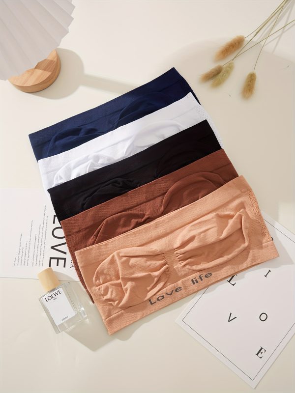 5pcs Strapless Bandeau Tops, Polyamide, Solid Color, Wireless, Medium Support, No Padding, Knit Fabric, 165g/m², for Easter Gift, Various Occasions