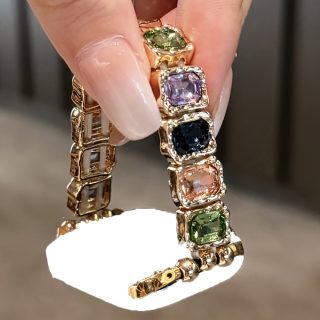 Luxury Glitter Bling Colored Rhinestone Apple Watch Band for Series 10/9/SE/Ultra 2 & All Models 38mm-49mm, Elastic Expandable Clasp High Quality Resin Strap - Trendy Women's Jewelry Gift, Apple Watch Accessories, Stylish Wristwear, Multicolored Stones, Secure Deployment Clasp