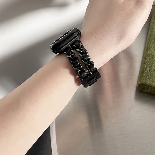 BIIFAKOO-Little Flavor Apple Watch Strap is suitable for iwatch10 9 8 7 6 5 4 3 2 1 SE Advanced Metal Chain with Two Rows of Protective Case compatible with 45mm 44mm 42mm 41mm 40mm 38mm - Image 7