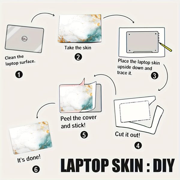 Vinyl Laptop Case Marble Sticker, 2pcs/set, Scratch-Proof DIY Art Protective Case, Universal Laptop Skin Sticker, Non-reusable Laptop Skin Sticker Decal, Waterproof and Scratch-Proof - Waterproof, Scratch-Proof, Suitable for Laptops and Cars - Image 8