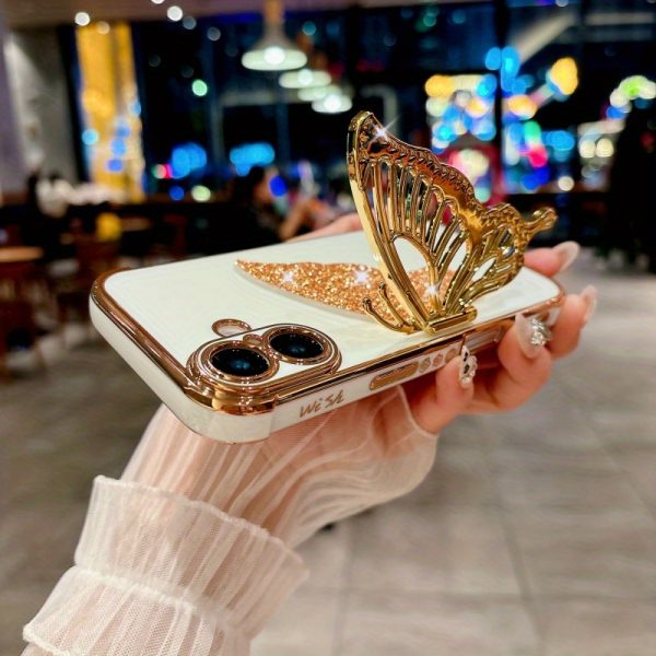 Electroplated Side Rose Flower + Glitter Butterfly Stand, High-Quality Feel for Apple Full-Cover Shockproof Protective Case, Creative for Iphone 16, 15, 14, 13, 12 Mini, 11, XR, 7, 8, SE2, SE3, Plus, Pro Max Phone Case Set. - Image 10