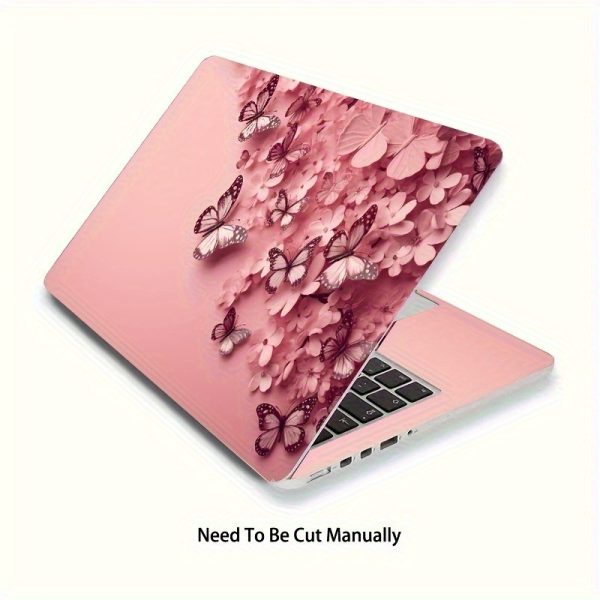 Roller packaging 3pcs, 1pc spare, no need to worry about sticking issues, suitable for laptops - pink butterfly and flower design ultra-thin, sturdy, fashionable protection - bubble-free, durable cover, suitable for ultrabooks and notebooks - Image 3