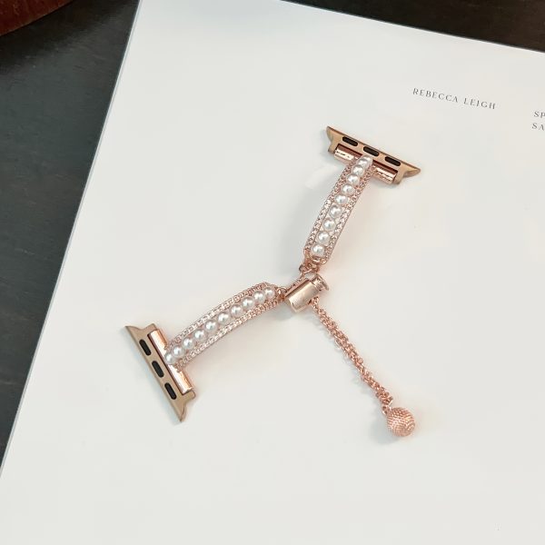1pc Elegant Double-Row Diamond & Pearl for apple Watch Band - Luxurious Alloy Strap for Women, Compatible with 38mm to 49mm for apple Watches, Fashionable Smart Wristband (Excluding Watch), for Apple Watch Accessories | Diamond Accented Watchband | Durable Watchband, for Apple Watch Bands - Image 4