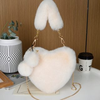 1pc Valentine's Day Heart-Shaped Plush Faux Fur Shoulder Bag for Women - Detachable Chain Strap, Zipper Closure,, Solid Color (Red/Black/White/Khaki) - Perfect Gift for Girlfriend, Dates & Casual Outings, Cute Crossbody Purse, Date Night Accessory, Playful Women's Accessory, Soft Texture Accessory