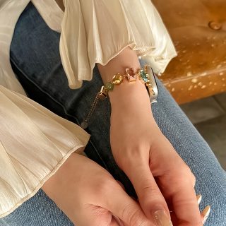 1pc Alloy Copper Gemstone Chain Style for apple Watch Band Strap, Women Fashionable Wristband, Without Battery, Compatible with 38mm 40mm 41mm 42mm 44mm 45mm 46mm 49mm for apple Watch Ultra S10/9/8/7/6/5/4/3/2/1 Smart Watch