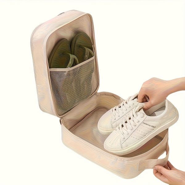 2-in-1 Travel Shoe Storage Bag - Large Capacity Hanging Organizer with Mesh Side Pockets, Space-Saving Design, Machine-Washable Polyester, Available in Multiple Colors, Shoe Storage Bo - Image 10