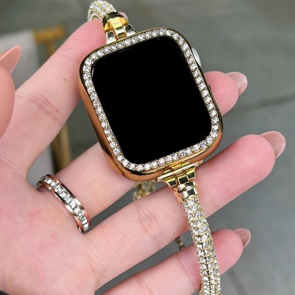 1pc Sparkling Crystal Apple Watch Band Compatible with 38mm-49mm & Ultra/Series 1-10, Alloy Metal Women's Fashion Bracelet - Luxury Gift for Her, Girlfriend, Friends, Apple Watch Bracelet, Smartband Accessory, Cylindrical Gemstone Design, Durable Clasp Feature - Image 3