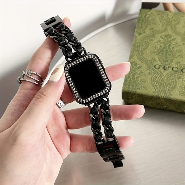 BIIFAKOO-Little Flavor Apple Watch Strap is suitable for iwatch10 9 8 7 6 5 4 3 2 1 SE Advanced Metal Chain with Two Rows of Protective Case compatible with 45mm 44mm 42mm 41mm 40mm 38mm - Image 3