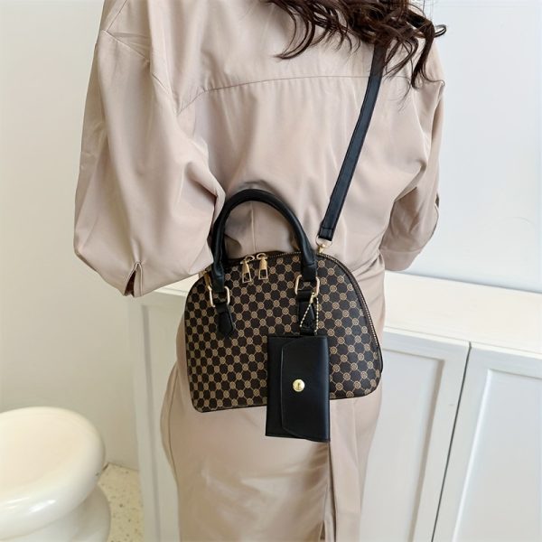 Women's Synthetic Leather Shell Crossbody Bag - Adjustable Shoulder Strap, Zipper Closure & Golden-Tone Hardware, Khaki/Tan/Black, Versatile for Casual & Formal Occasions, Crossbody Purse - Image 13