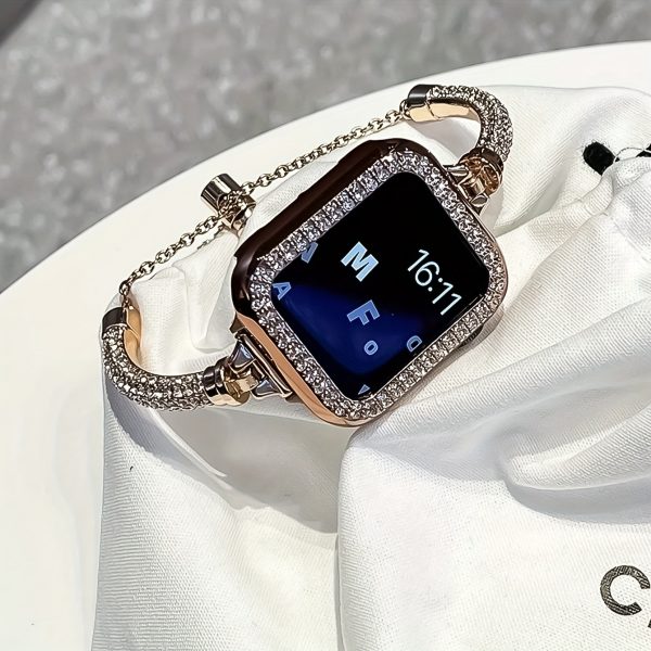 1pc Sparkling Crystal Apple Watch Band Compatible with 38mm-49mm & Ultra/Series 1-10, Alloy Metal Women's Fashion Bracelet - Luxury Gift for Her, Girlfriend, Friends, Apple Watch Bracelet, Smartband Accessory, Cylindrical Gemstone Design, Durable Clasp Feature - Image 11