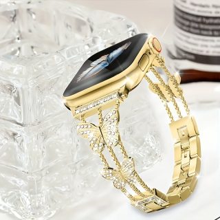1pc Women Girls New Butterfly Diamond Buckle Metal Watch Bracelet Compatible with Apple Watch Band Series 10 9 8 7 6 5 4 3 2 1 38/40/41/42/44/45/46/49mm Super 1/2 SE iWatch Strap is a perfect gift for party, banquet, vacation and daily wear.