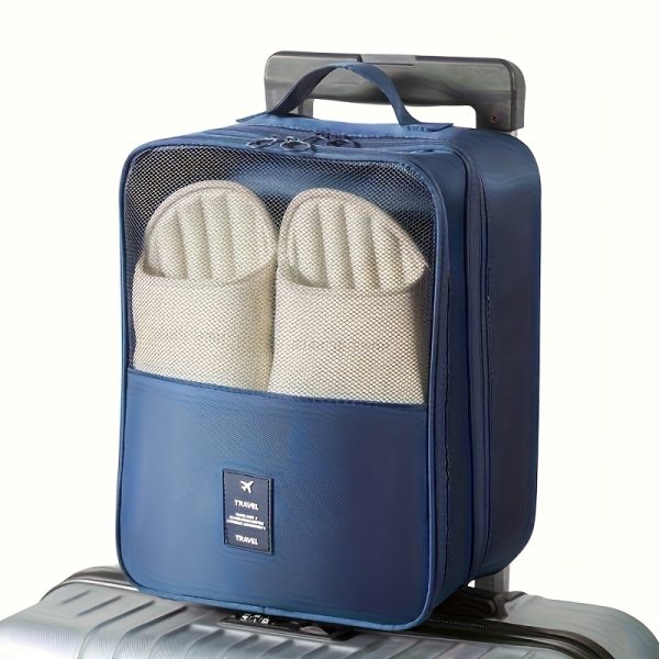 2-in-1 Travel Shoe Storage Bag - Large Capacity Hanging Organizer with Mesh Side Pockets, Space-Saving Design, Machine-Washable Polyester, Available in Multiple Colors, Shoe Storage Bo - Image 6