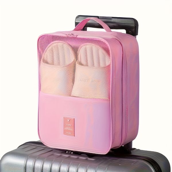 2-in-1 Travel Shoe Storage Bag - Large Capacity Hanging Organizer with Mesh Side Pockets, Space-Saving Design, Machine-Washable Polyester, Available in Multiple Colors, Shoe Storage Bo - Image 15