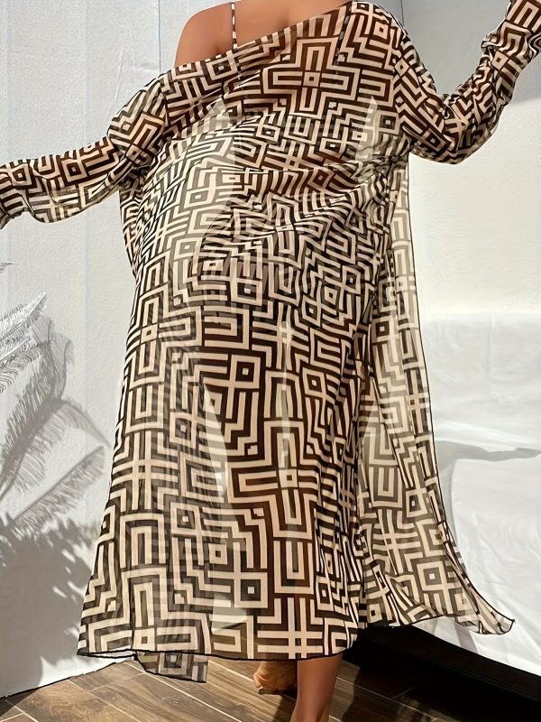 New Women's Mesh Print Three-Piece Swimsuit Set with Long Sleeve Beachwear - Image 5