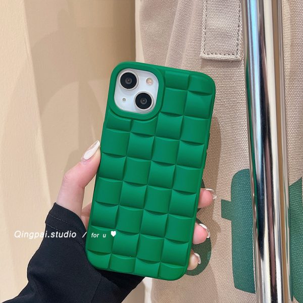 This Is a Vintage Minimalist TPU Phone Case for Iphone, Featuring a Green Woven Pattern. It Offers Full Protection Against Drops And Scratches, with a High-End Feel And a Unique, Understated Design.