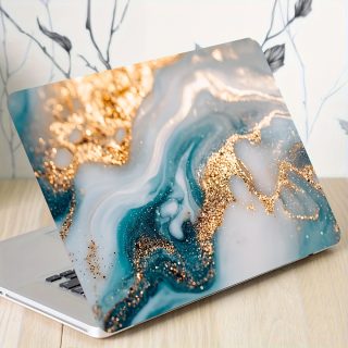2pcs Elegant Marble & Golden Glitter Vinyl Laptop Skins - Scratch-Resistant DIY Art Protective Covers for Notebooks & Cars - Easy to Apply & Durable Design with Semi-Matte Finish, Notebook Accessories | Elegant Design | Durable Vinyl, Laptop Sleeve