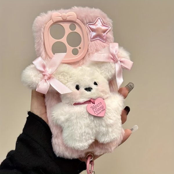 Heart-Shaped Dog Phone Case Compatible with for iphone 15, 14, 13, 12, 11 Pro Max Plus, 15 Pro, 16E, 16 Plus, Winter Plush Warm Protective Cover, Fluffy for - Image 2