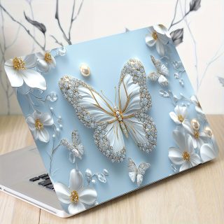 2pcs Elegant Butterfly & Floral Laptop Stickers - Waterproof, Scratch-Resistant Vinyl Art for Laptops & Cars, Self-Adhesive, Semi-Matte Finish, Perfect for Personalization, Laptop Accessories | Artistic Laptop Skin | Durable Laptop Skin, Laptop Decor