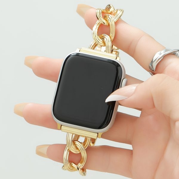 Adjustable Stainless Steel Chain Link Bracelet for Apple Watch Series 10/9/8/7/6/5/4/3/2/1 Ultra/SE - Includes SE and Ultra Models, Quick Release Buckle, Comfortable Fit, Denim Chain Design, Irregular for iwatch Bracelet Strap, for Apple Watch Accessories - Image 9
