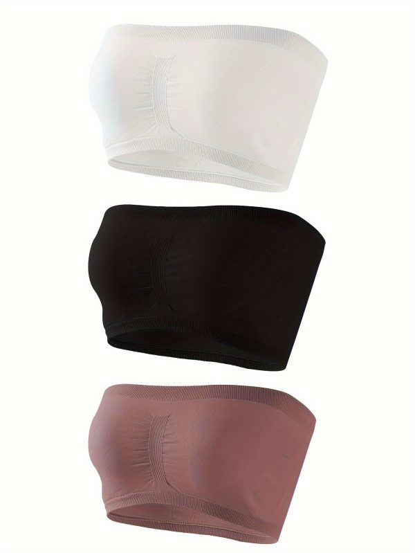 3pcs Strapless Bandeau Bras, Comfy & Soft Solid Stretch Bra, Women's Lingerie & Underwear - Image 6