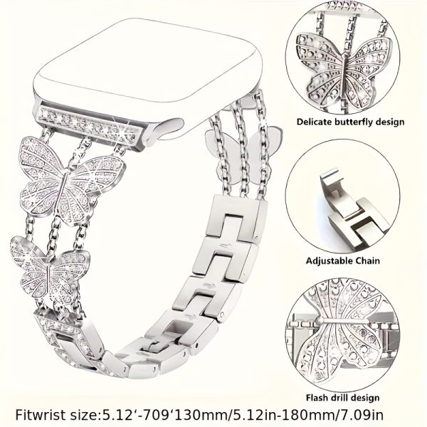 1pc Women Girls New Butterfly Diamond Buckle Metal Watch Bracelet Compatible with Apple Watch Band Series 10 9 8 7 6 5 4 3 2 1 38/40/41/42/44/45/46/49mm Super 1/2 SE iWatch Strap is a perfect gift for party, banquet, vacation and daily wear. - Image 12