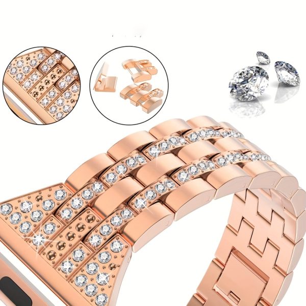 Sparkling Rhinestone Band for iWatch, Colorful Rose Golden, Waterproof, Compatible with Series 1-10 & SE, Sizes 38mm to 49mm, BIIFAKOO, Ultra - Image 4