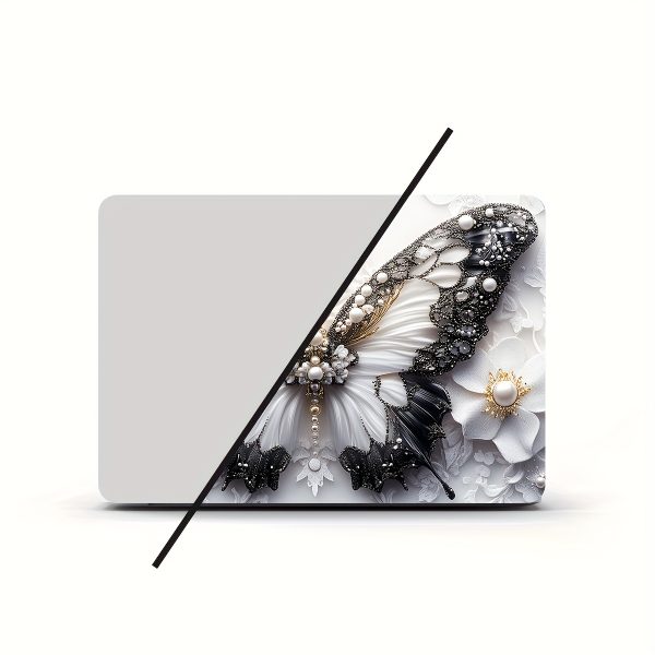 2pcs Butterfly Floral Laptop Light Beige Decals - Elegant Pearl & Crystal Design, Waterproof & Scratch-Resistant Vinyl Stickers for Notebooks, Semi-Matte Finish, Laptop Stickers - Image 4