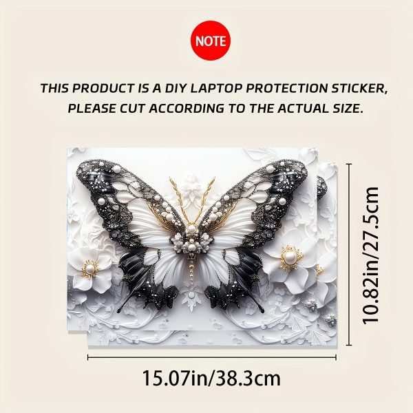 2pcs Butterfly Floral Laptop Light Beige Decals - Elegant Pearl & Crystal Design, Waterproof & Scratch-Resistant Vinyl Stickers for Notebooks, Semi-Matte Finish, Laptop Stickers - Image 2