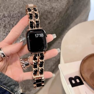 BIIFAKOO Compatible i Watch Strap for 38mm 40mm 41mm 42mm 44mm 45mm 49mm Metal Strap Leather Cover Golden Chain Cowboy Style Replacement for iWatch Series 9 8 7 6 5 4 3 2 1 SE