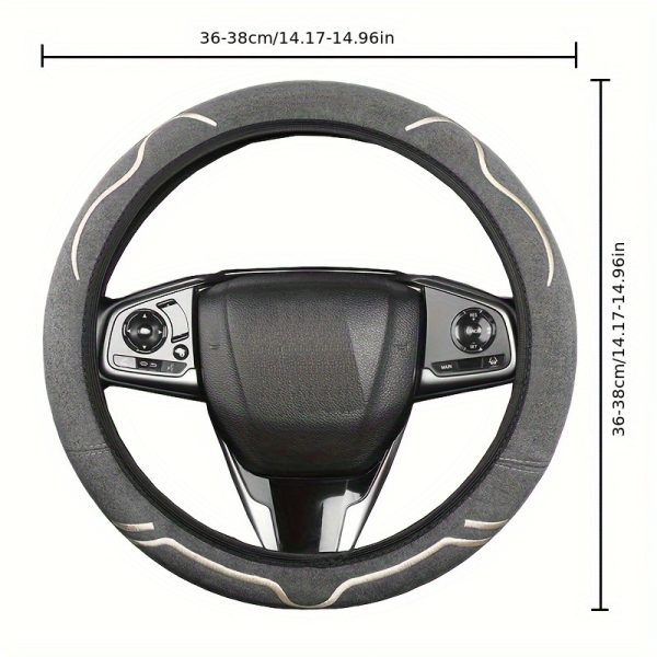 PU Leather Steering Wheel Cover - Soft Touch, Durable & Breathable, Anti-Slip Grip for 35.81-38.1 cm Wheels, Fits Sedans, SUVs, Vans, and More, Stylish Dark Gray with Golden Accents, Allseason Driving | Sleek Car Accessory | Breathable Material, Bling Steering Wheel Cover - Image 2