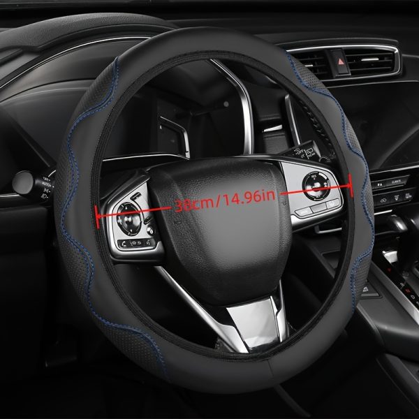 Steering Wheel Cover for 35.56-38.1 cm Wheels, No Inner Ring, All-Season Use - Black with Red Stitching, Grip Enhancement, Durable & Easy to Clean, Car Steering Wheel Cover, Vehicle Interior Accessory, Sleek Car Accessory, Easytoclean Material - Image 3