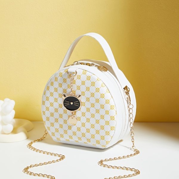 Women'S Stylish Black Round Shoulder Bag with Golden-Tone Hardware & Decorative Charm - Compact Synthetic Faux Leather Phone Purse for Daily Use, Travel, and Special Occasions - Perfect Gift for Holidays, Everyday Carry Bag|Chic Accessory|Comfortable Texture - Image 11
