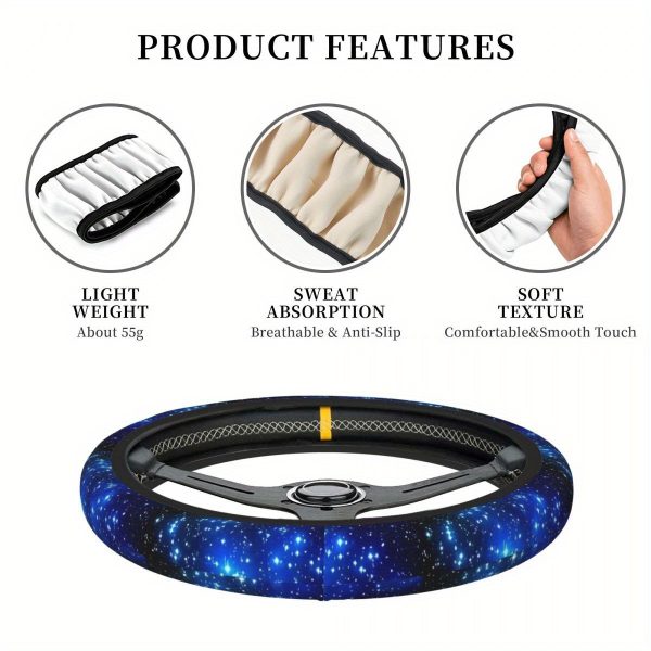 Breathable Anti-Slip Elastic Steering Wheel Cover - Blue Starry Night Design, No Inner Circle, Fit for Cars, Comfortable Grip & All-Season Use, Cute Steering Wheel Cover, Car Accessory, Stylish Car Decor - Image 8