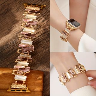 Women's Coffee Golden Zinc Alloy Apple Watch Band - Expandable Clasp Strap Compatible with 38mm-49mm Series 10/Ultra 2/SE/All Models, Elegant Minimalist Design for Mother’s Day, Parties & Casual Attire